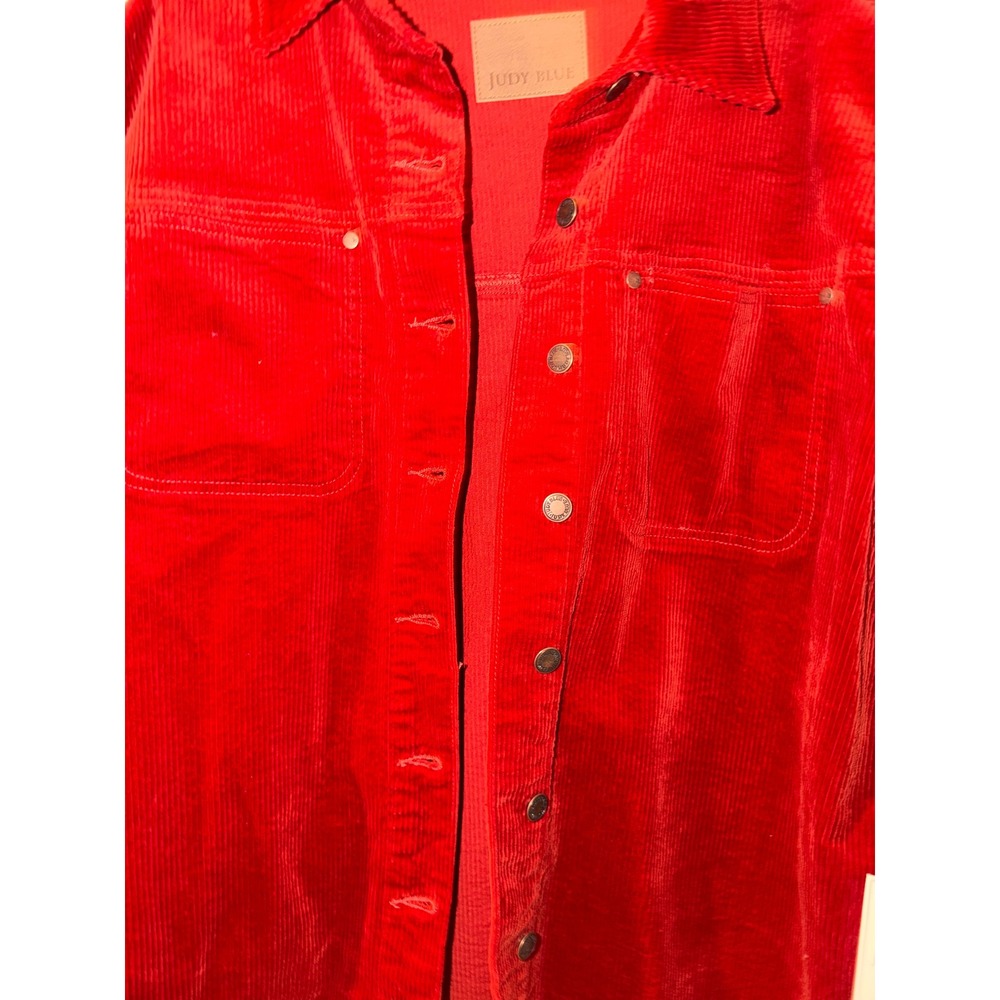 Judy Blue Rust Red Corduroy Fringe Shacket Jacket JB7831 Womens 1XL NEW - Picture 6 of 8